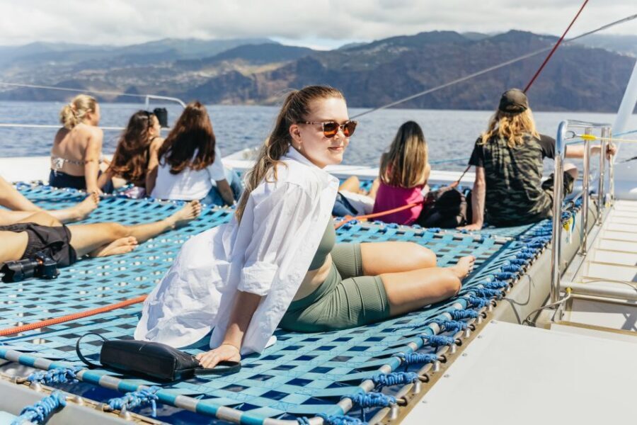 Funchal: Dolphin and Whale Watching Catamaran Cruise - Guide talk and onboard bar: learning without feeling trapped
